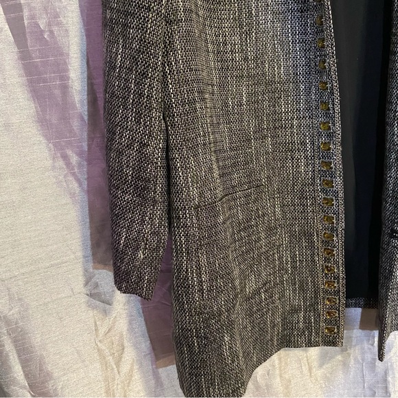 Chico’s tweed long jacket, SZ 3, XL hook closures,rhinestone embellishment, GUC - Picture 11 of 13